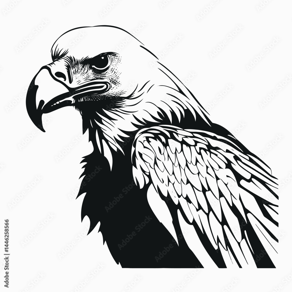 Obraz premium Eagle bird animal wildlife predator nature hawk drawing illustration black white art design vector graphic silhouette