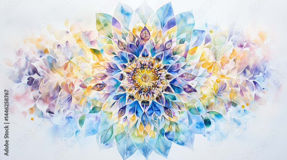Obraz premium Colorful abstract watercolor mandala design with floral elements 