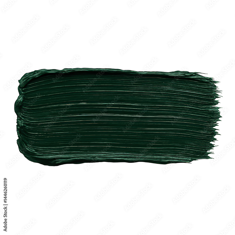 Fototapeta premium Bold, thick stroke of deep dark green paint showing layered texture and glossy finish, a vibrant artistic mark.