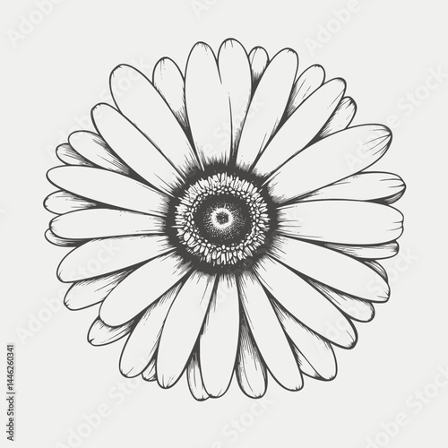 Gerbera daisy flower floral botanical drawing illustration design art monochrome black and white outline sketch petal silhouette