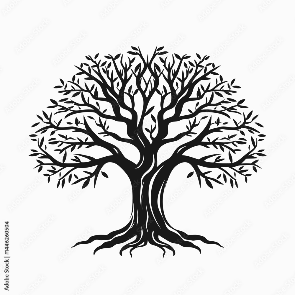 custom made wallpaper toronto digitalTree vector black and white tree of life illustration nature forest plant branches roots leaves silhouette art