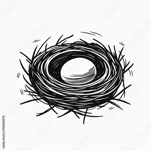 Nest egg bird nest eggs nature wildlife spring easter illustration drawing sketch black white art 100 silhouette