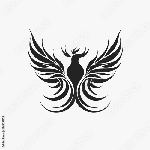 Phoenix bird logo design vector illustration abstract art wings fire emblem symbol icon graphic fantasy tattoo silhouette
