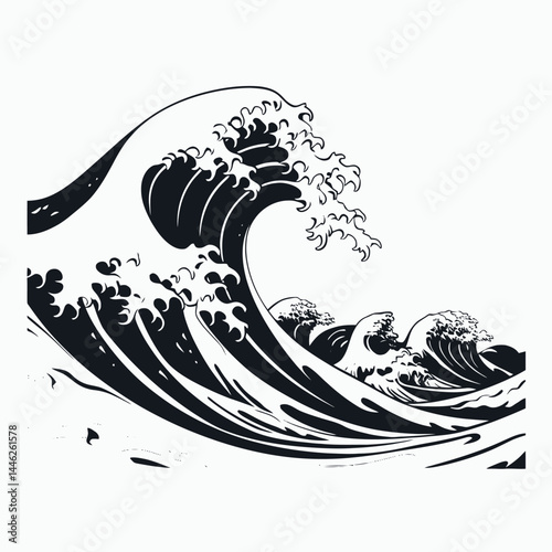 Great wave ocean sea water tsunami illustration art black white design graphic nature storm drawing japan silhouette