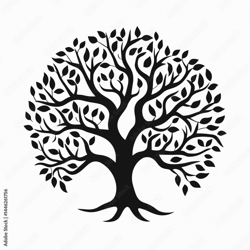 Obraz premium Tree of life vector illustration black and white silhouette nature symbol design art graphic element isolated icon