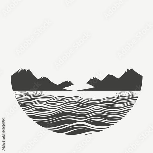 Landscape mountains nature water sky clouds scenic view horizon scenery outdoors grayscale artwork design silhouette