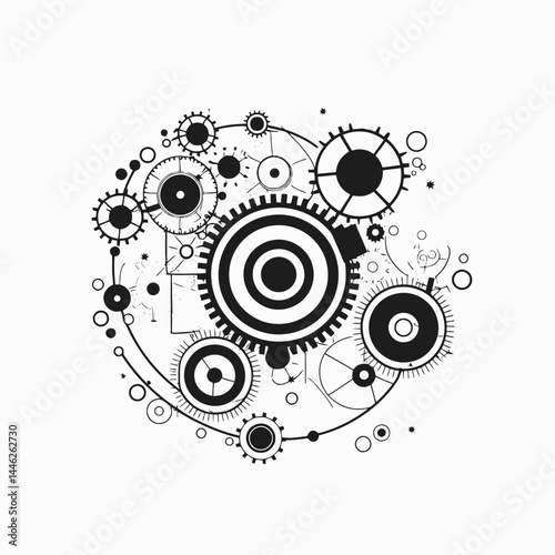 Gears mechanism clockwork design abstract engineering cogwheel machine technology innovation concept art silhouette