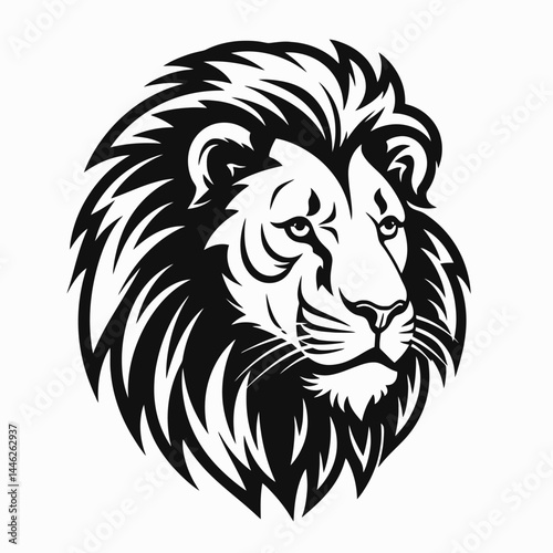 Lion head vector illustration animal wildlife feline predator graphic design black and white art mascot silhouette