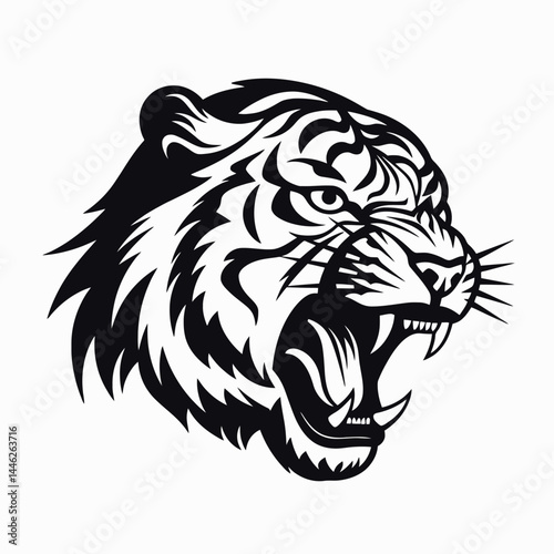 Tiger animal feline predator mammal wildlife bengal cat stripes carnivore portrait head roaring black silhouette