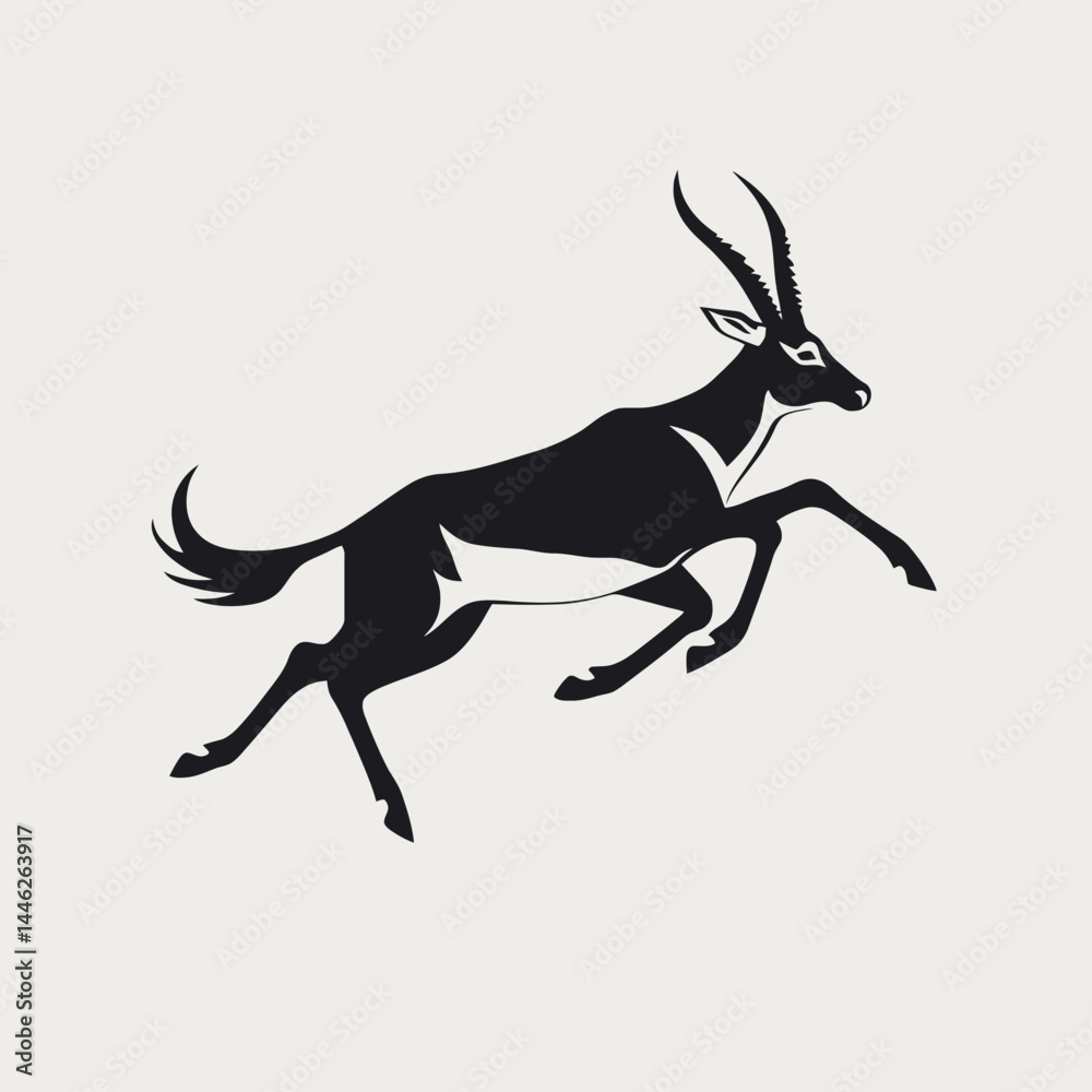 Obraz premium Black antelope jumping vector illustration wildlife animal nature design graphic art silhouette mammal safari