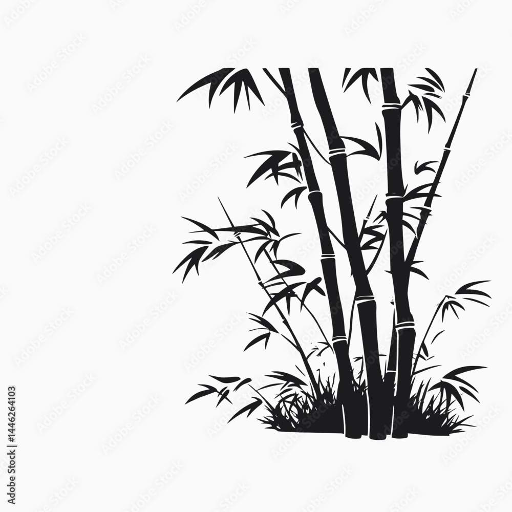 Fototapeta premium Bamboo black illustration nature plant zen asian forest design graphic background botanical art oriental silhouette