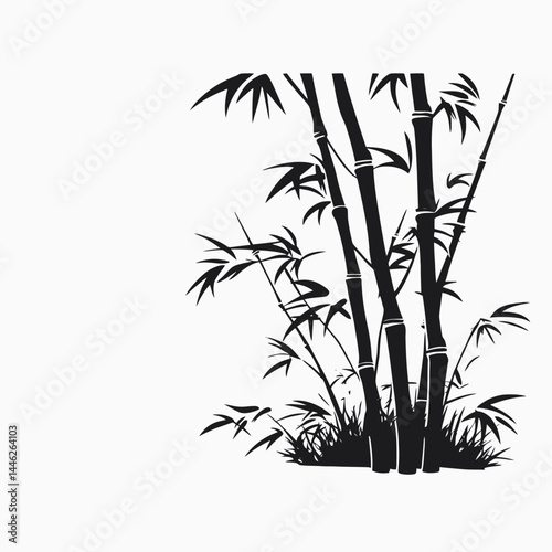 Bamboo black illustration nature plant zen asian forest design graphic background botanical art oriental silhouette