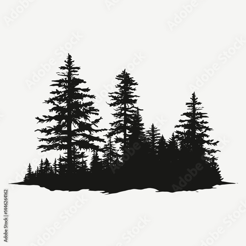Silhouette forest trees nature landscape pine tree woods outdoor scenic background illustration evergreen design
