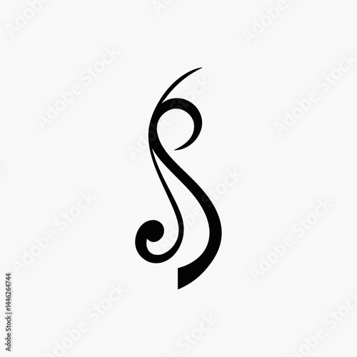 Abstract swirl design black and white elegant curve art decorative shape graphic element modern simple logo silhouette