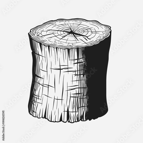 Illustration of tree stump wood texture rings bark nature forest growth timber lumber log cut section silhouette