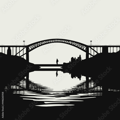 Silhouette bridge water reflection cityscape sunset architecture landscape travel urban scenery horizon
