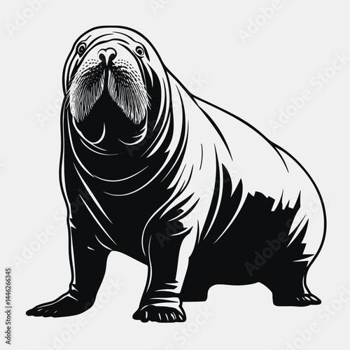 Walrus illustration vector drawing sea mammal arctic animal wildlife marine tusks whiskers gray black art silhouette