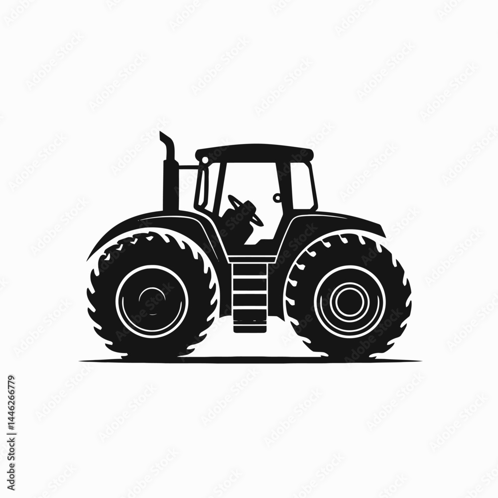Obraz premium Bold farm tractor agriculture machinery vehicle, graphic black silhouette