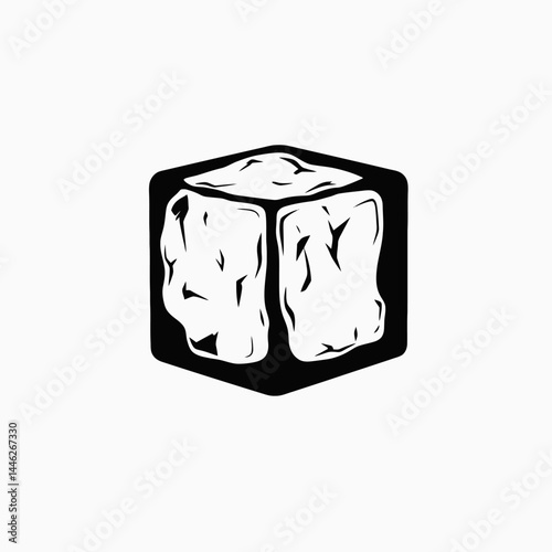 Ice cube cold frozen block crystal refreshment drink water cool black white isolated summer fresh design silhouette