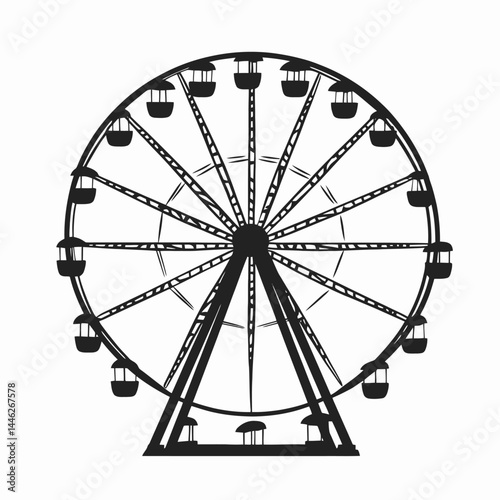 Ferris wheel silhouette illustration amusement park ride fairground attraction carnival black and white vector