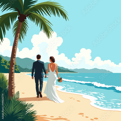 Couple Walking on Tropical Beach