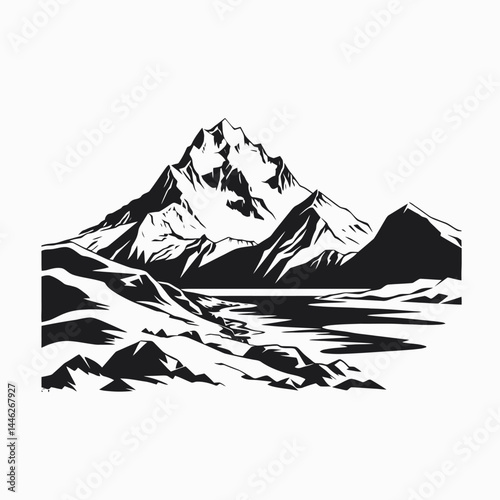 Mountains landscape snow peak nature scenery black and white alpine range outdoor travel adventure summit view hill silhouette