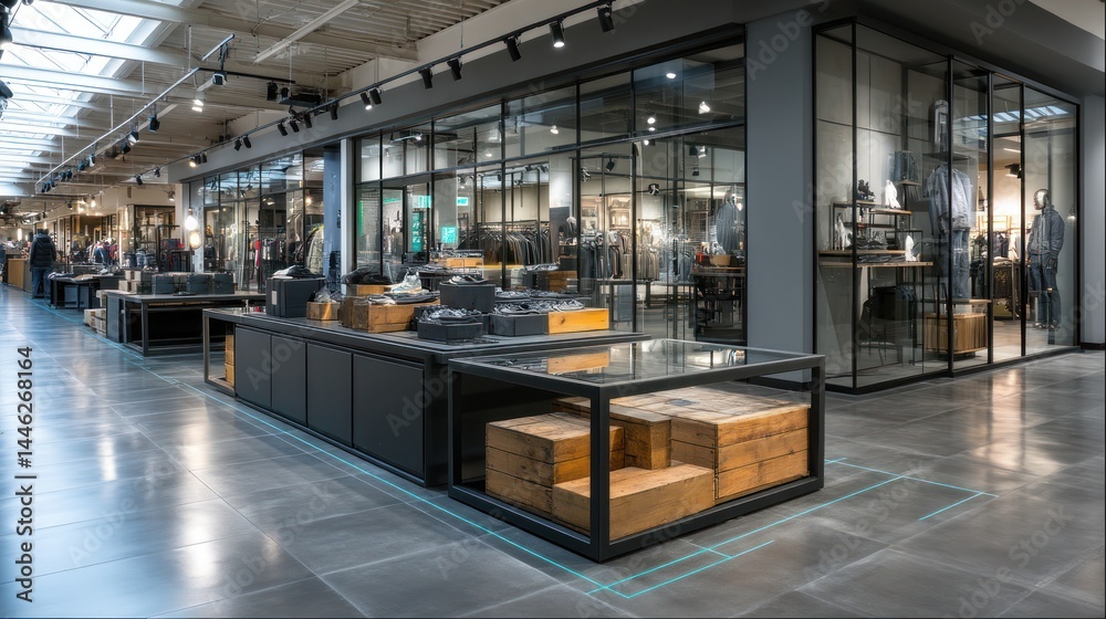 Modern retail space with display shelving
