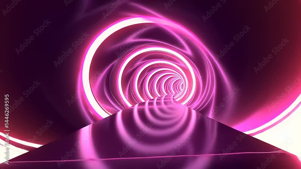 Futuristic tunnel with glowing pink lights and reflections Futuristic tunnel with glowing pink lights and reflections