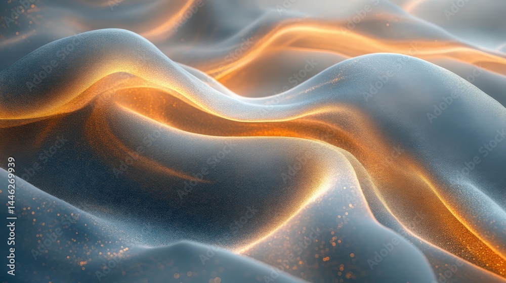 Fototapeta premium Iridescent blue and orange waves, a mesmerizing abstract digital art piece