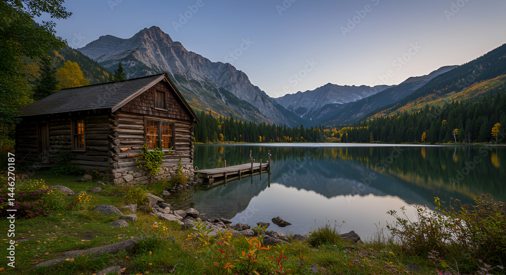 Secluded Log Cabin Beside Crystal Lake Surrounded by Majestic Mountains Secluded Log Cabin Beside Crystal Lake Surrounded by Majestic Mountains