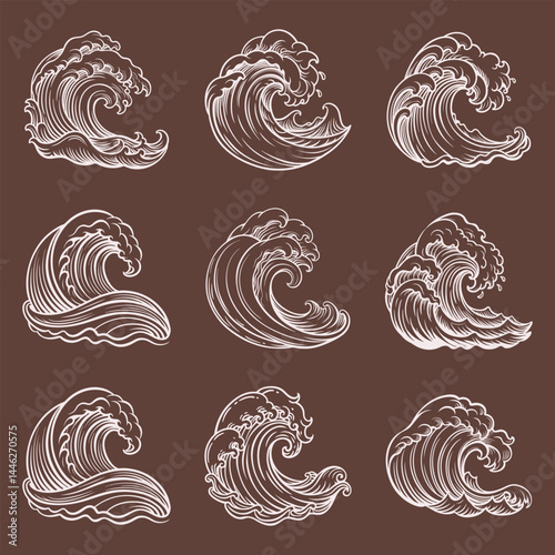Tidal Wave Water Sketch Illustration, Tsunami Illustration