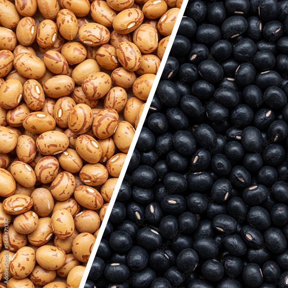 Pinto beans and black beans side by side with copy space. Pinto beans and black beans side by side with copy space.