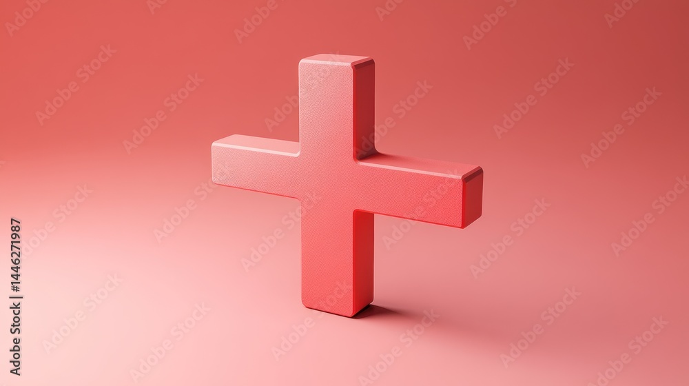 A three dimensional plus sign rendered in a red hue A three dimensional plus sign rendered in a red hue