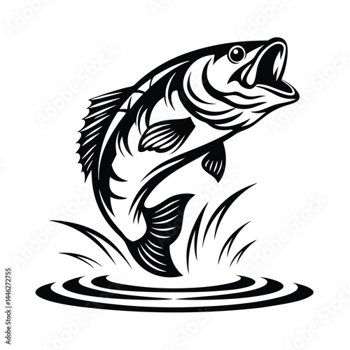Striking Monochrome Fish Leaping From Water, Abstract Splash Silhouette in Black and White