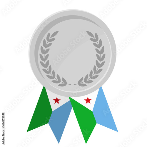 Silver award medal with Djibouti flag ribbons for winners