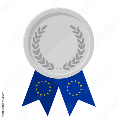 Silver award medal with European Union flag ribbons for winners