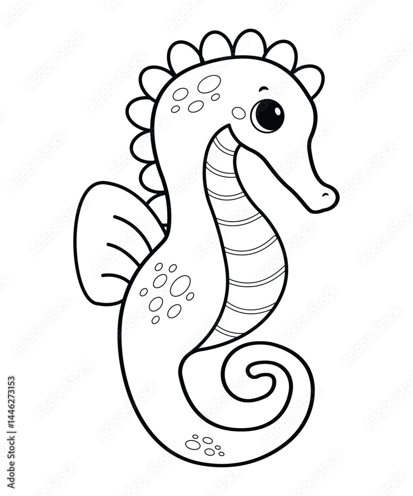 Fototapeta premium Cartoon seahorse. Coloring page. Vector cute illustrations
