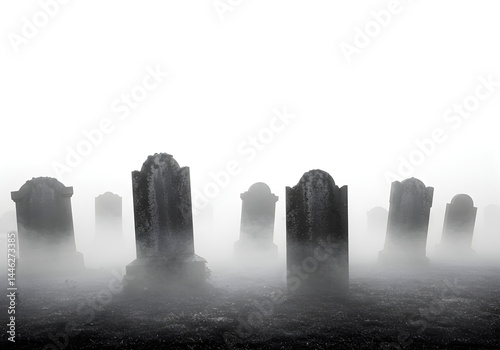 Misty Graveyard Eerie Black and White Photography of Ancient Stones Cut Out Transparent Png