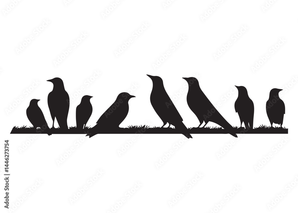 Naklejka premium A group of bird black silhouette vector