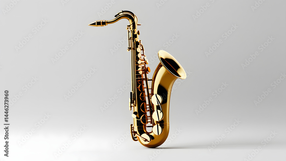 Naklejka premium golden saxophone isolated on white background