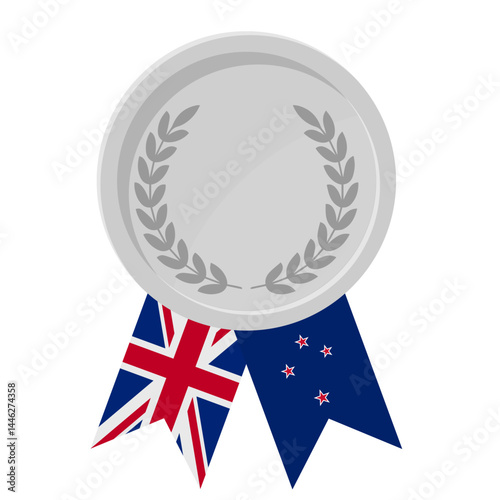 Silver award medal with New Zealand flag ribbons for winners