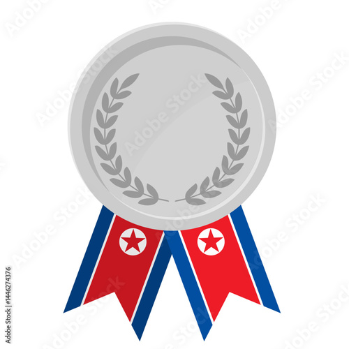 Silver award medal with North Korea flag ribbons for winners