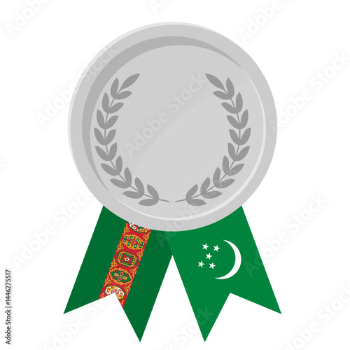 Silver award medal with Turkmenistan flag ribbons for winners