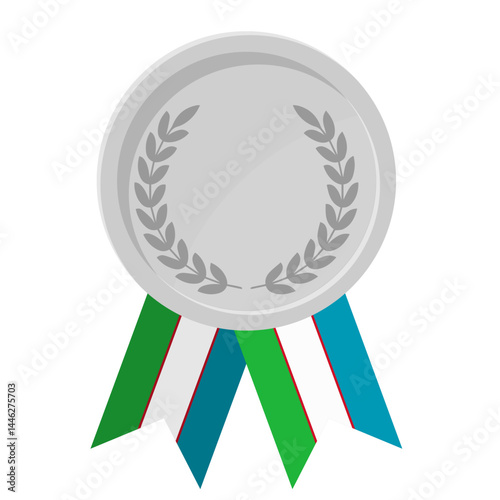 Silver award medal with Uzbekistan flag ribbons for winners
