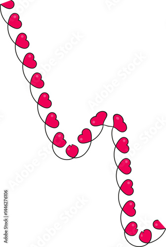Curved sinusoidal line with small red hearts placed along its edge, forming an edgy and sharp effect.