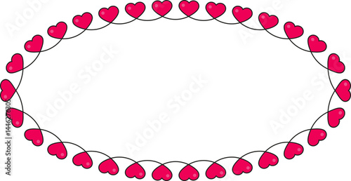 Oval-shaped curved path with small red hearts alternately positioned along its edges, forming a continuous decorative loop.
