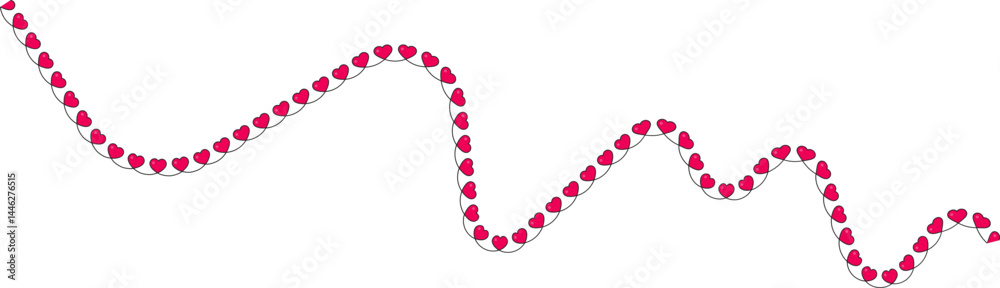 Fototapeta premium Split line with alternating small red hearts along its separated curved path, creating a unique and decorative element.