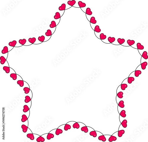 Star shape with rounded corners and small red hearts distributed along its curved edges, forming a decorative and dynamic graphic.