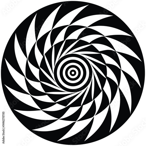 Wallpaper Mural spiraling hypnotic black and white pattern, concentric geometric shapes, optical illusion, abstract psychedelic design, trippy swirling vortex, surreal abstract digital art
 Torontodigital.ca