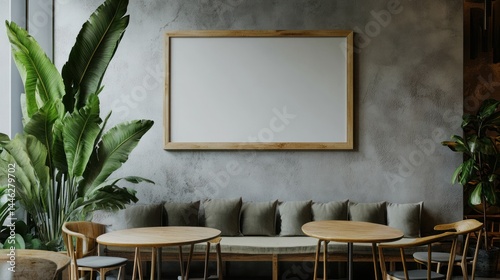Obraz na płótnie Contemporary interior design featuring a blank frame and plants w salonie